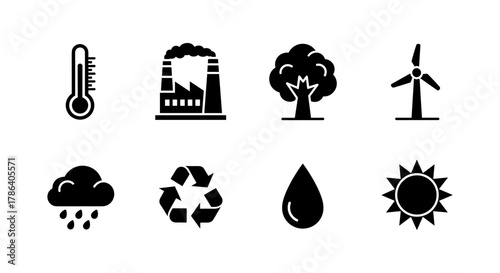 Eco and energy icons collection: silhouette style for sustainability and environment themes