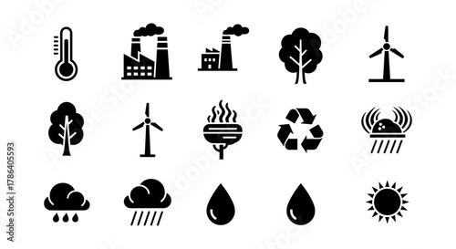 Eco-friendly icons: renewable energy, recycling, and nature conservation