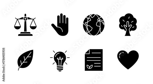 Black and white silhouette icons for sustainability and environment projects