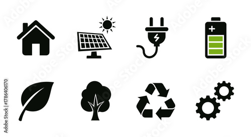 Eco-friendly energy and sustainability icons set for renewable resources