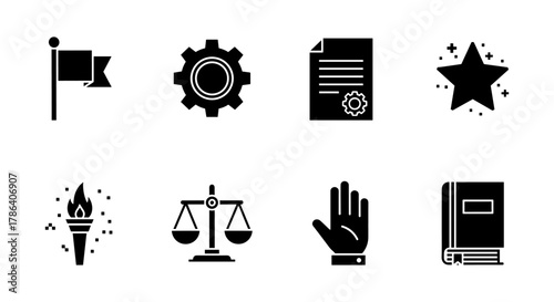 Silhouette icons of achievement, balance, and knowledge in modern design