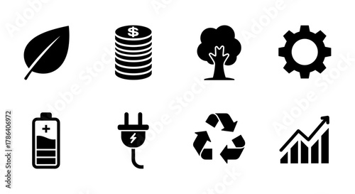 Eco-friendly icons: sustainable energy, growth, and nature concepts