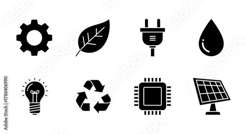 Set of eco and technology icons for sustainability and innovation