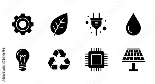 Eco-friendly energy icons: sustainability and technology in silhouette design