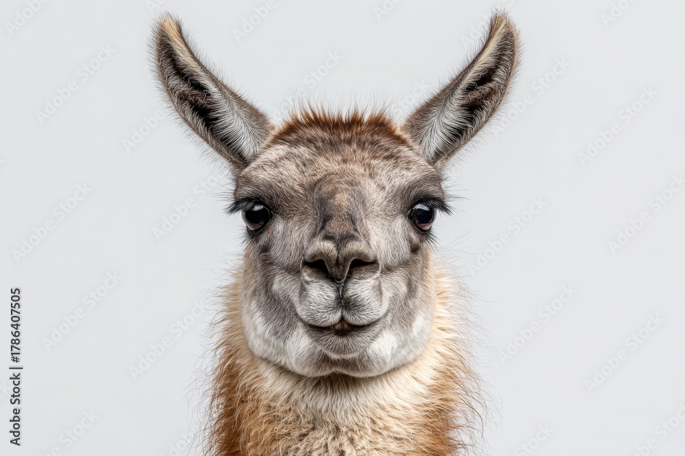 Fototapeta premium Llama portrait in warm tone lighting showcasing unique facial features