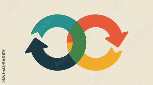 Dynamic interconnected arrows symbolize continuous flow and collaborative progress in a modern, vibrant design.