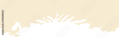 Minimalist winter silhouette illustration showing pine branches and Christmas foliage along the bottom edge against a soft beige background.