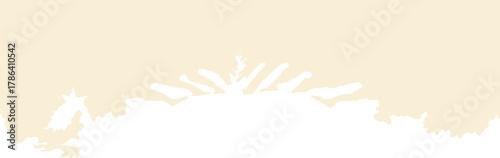 Minimalist winter silhouette illustration showing pine branches and Christmas foliage along the bottom edge against a soft beige background.