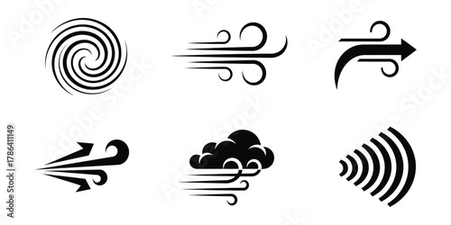 Wind icons isolated on white background for weather and nature designs