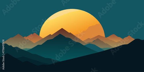 Minimalist Mountain Range Silhouette at Sunset landscape