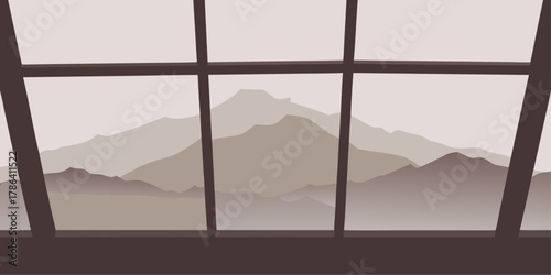 Mountain View Through a Grid Window mountains landscape