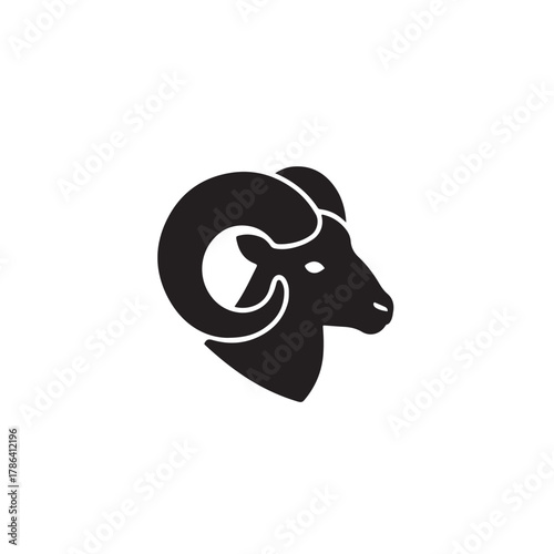 Minimalist Ram or Sheep Head Silhouette Vector Icon