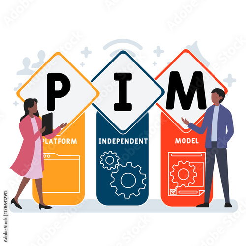 PIM - Platform Independent Model acronym. business concept background. vector illustration concept with keywords and icons. lettering illustration with icons for web banner, flyer, landing