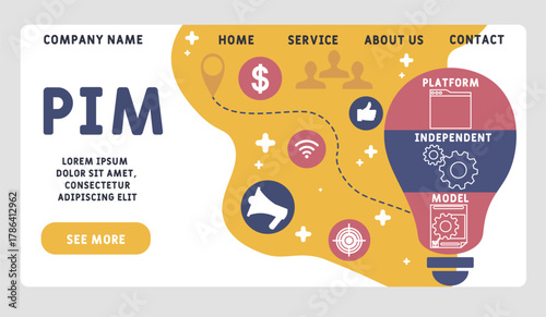 PIM - Platform Independent Model acronym. business concept background. vector illustration concept with keywords and icons. lettering illustration with icons for web banner, flyer, landing