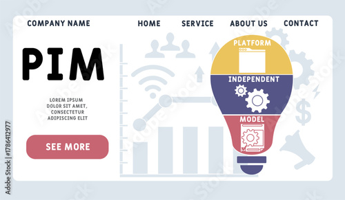 PIM - Platform Independent Model acronym. business concept background. vector illustration concept with keywords and icons. lettering illustration with icons for web banner, flyer, landing