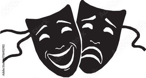 theater masks comedy tragedy dramatic art performance stage entertainment concept silhouette vector illustration.