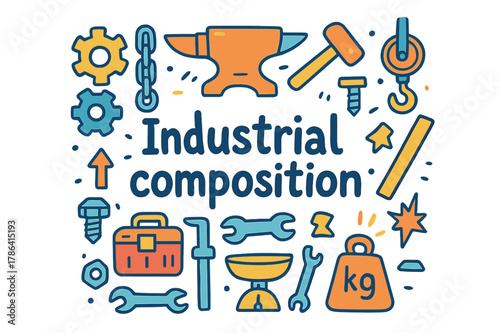 Industrial Doodle Montage. Industrial composition. Hand-drawn doodle illustration of industrial composition.