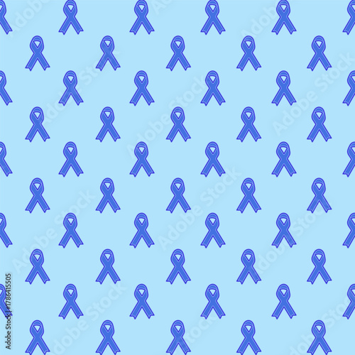 Blue awareness ribbon seamless pattern. Support and solidarity concept. Awareness campaign design. Vector illustration.
