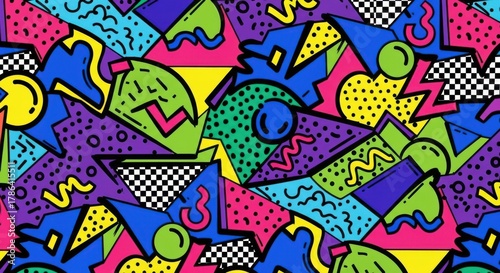 Retro eighties nineties abstract geometric vibrant pattern art