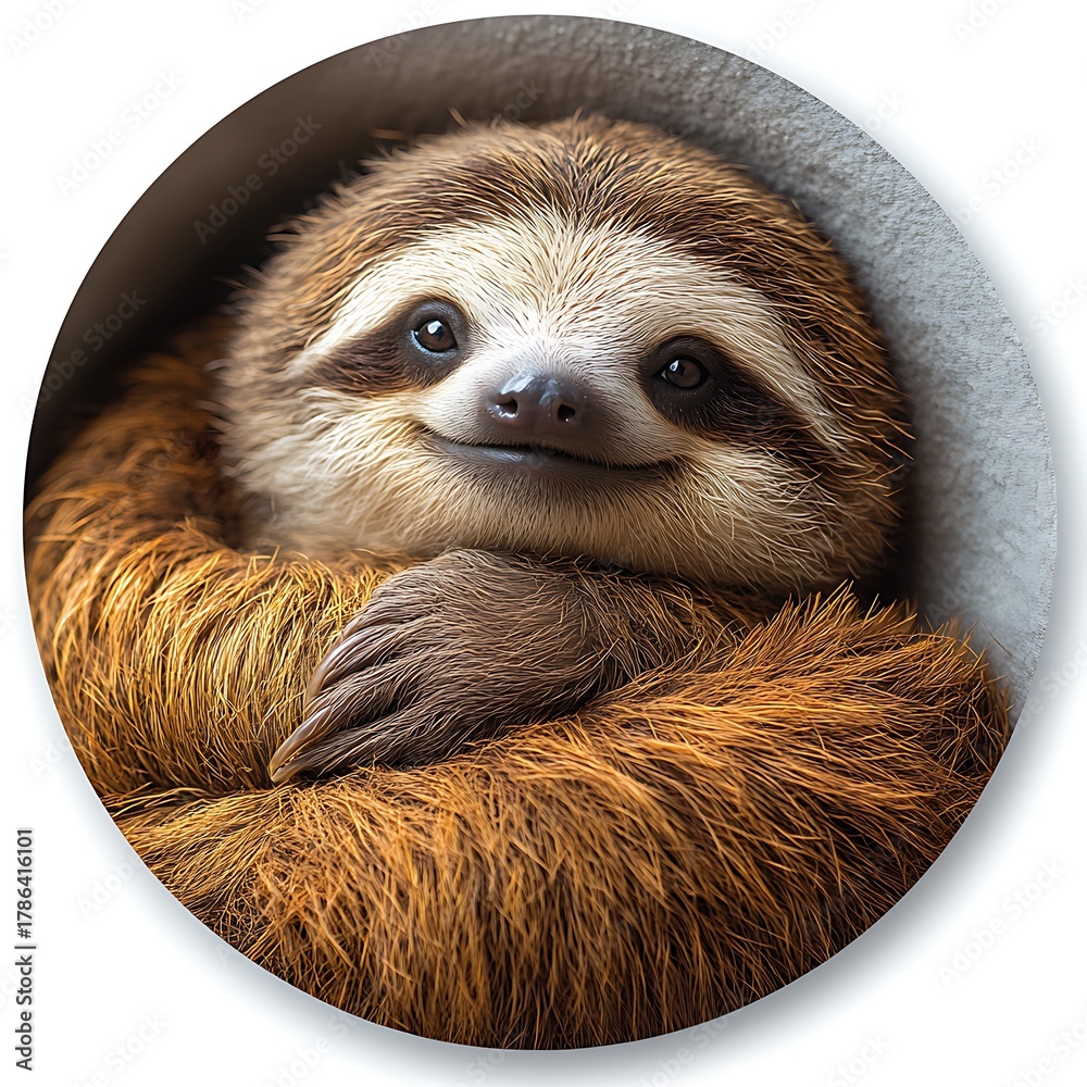 Obraz premium Cozy baby sloth curled up in a soft, warm embrace with its fur animal cute photo