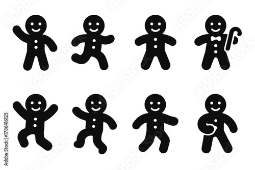 Gingerbread Icon Set. Gingerbread man. Filled icon set of gingerbread man: gingerbread man waving, gingerbread