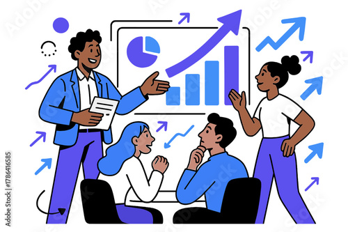 Dynamic Growth Presentation. A business consultant giving advice to a company on growth strategies. Consultant