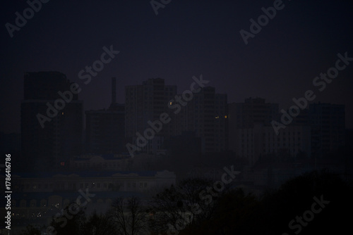 A view of residential buildings in Kyiv during the power outages. November 2025.