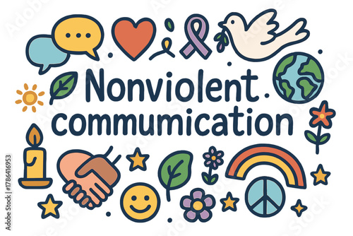 Nonviolent Communication Doodle. Nonviolent communication. Hand-drawn doodle illustration of Nonviolent