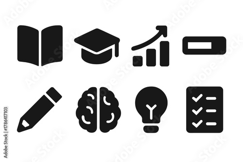 Self-Improvement Icons. Self-improvement. Filled icon set of self-improvement: book, graduation cap, chart,