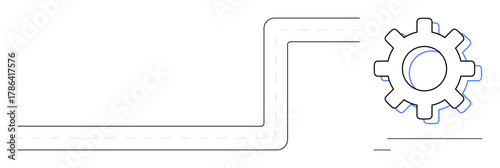 Gear at the end of a segmented pathway depicting workflow, productivity, and process refinement. Ideal for engineering, automation, operations, planning, pathfinding, strategy simple flat metaphor