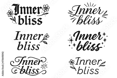 Calligraphy of Inner Bliss. Inner bliss. Create a calligraphy lettering illustration of the phrase: Inner
