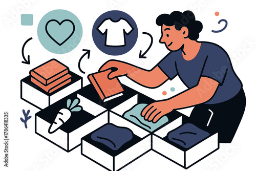 Dynamic Drawer Organization. Custom drawer system. Hands placing items into segmented drawers with floating