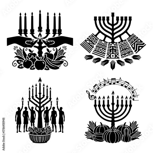 Kwanzaa Kinara Crest Shield Emblem Editable Vector