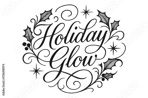 Holiday Flourish Lettering. Holiday Glow ? Flourish Lettering; elegant calligraphic script with long sweeping