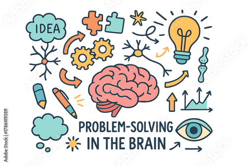 Brainstorming Doodle Art. Problem-solving in the brain. Hand-drawn doodle illustration of problem-solving in