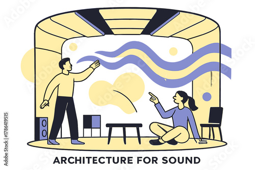 Dynamic Acoustic Design. Architectural Design for Sound. A modern room layout with curved walls and ceiling