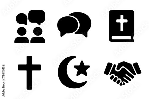 Religious Dialogue Icons. Religious dialogue. Filled icon set of religious dialogue: people talking, chat