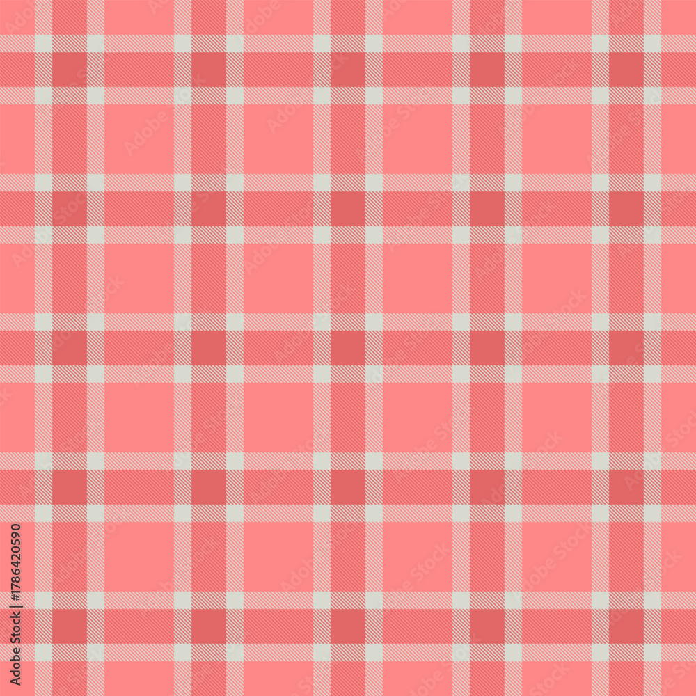 Obraz premium Soft coral and cream plaid pattern. Textile design for fashion, home decor, or backgrounds. Evokes a cozy, warm, and classic feel. Versatile backdrop.