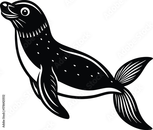 Black Silhouette of a Seal Swimming animal marine mammal