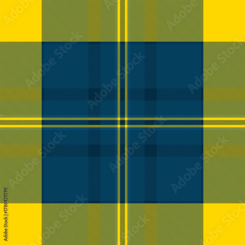 Classic tartan pattern in bold yellow and deep blue. Ideal for backgrounds, textiles, or designs needing a touch of tradition with a modern feel. Versatile.