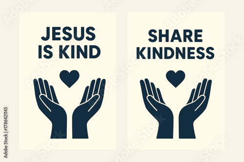 Jesus Is Kindness. Kindness of Jesus. Two vertical A6 banners with safe margins, centered composition, no elements touching edges, flat vector design, ivory