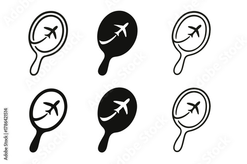 Cosmetic Surgery Travel Emblems. Cosmetic surgery travel. Set Logo of Cosmetic surgery travel: mirror with plane trail. harmonious logo variations of the same