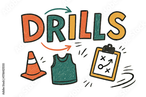 Playful Chalkboard Doodles. Chalkboard Drills ? Doodle / Sketch; playful hand-drawn letters with rough sketch outlines and curved arrows; loose