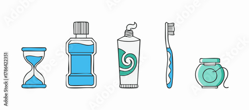 Dental hygiene is a modern illustration of a dental and oral care kit