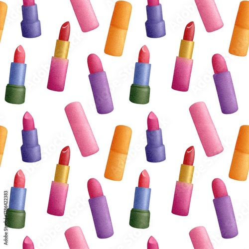 Colorful Lipstick Seamless Pattern on White Background