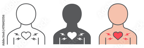 Heart ache icon, body and pain, heart attack sign, vector graphics, a linear pattern on a white background. editable stroke