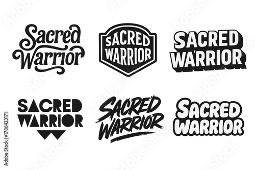 Harmonious Lettering Variations. Sacred Warrior. Set lettering. harmonious lettering variations of the same emblematic concept (Whimsical curly type with