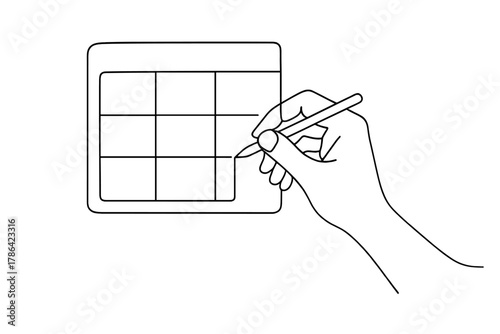 Minimalist Time Blocking. Time Blocking. Minimalistic one-line drawing hand dividing tasks into sections on