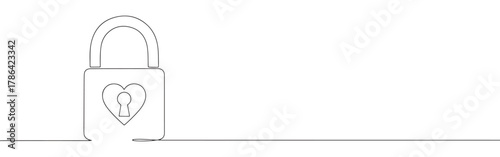 Continuous line drawing of a padlock with a heart, symbolizing love, security, and everlasting commitment, isolated on a white background