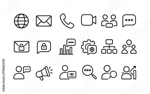 Modern outline communication and networking icons set